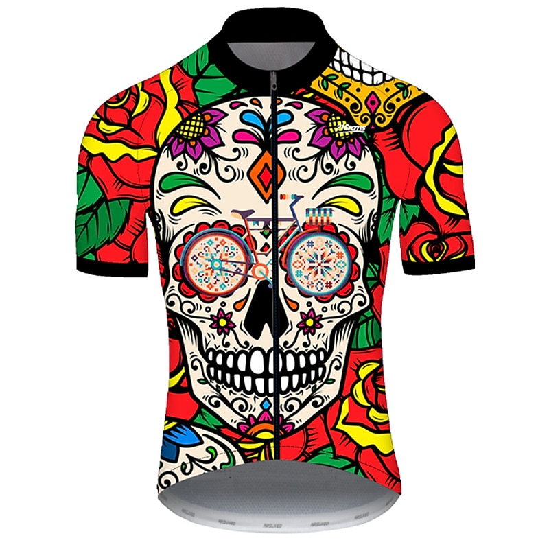 Men's Cycling Jersey Skull Patterned Sugar Skull Short Sleeve Bike Jersey Top with 3 Rear Pockets Mountain Bike MTB Road Bike Cycling Cycling Quick Dry Ultraviolet Resistant Reflective Strips Sports2