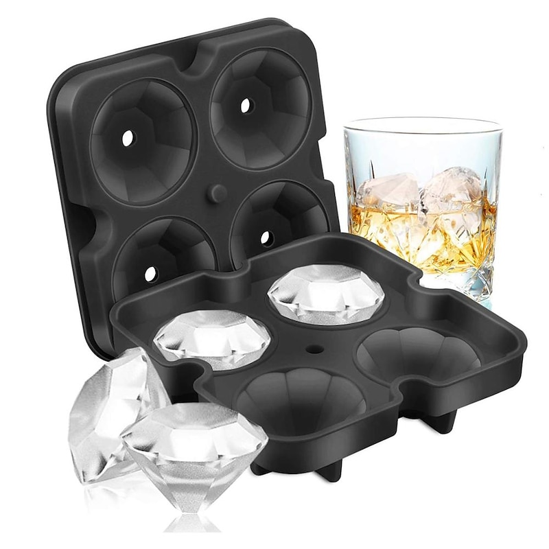 4 Grid Diamond Ice Cube Tray Reusable Ice Cubes Maker Silicone Ice Cream Molds Form Chocolate Mold Whiskey Party Bar Tools