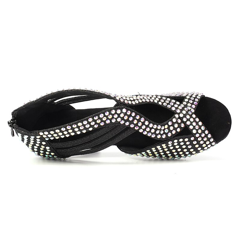 Women's Black Rhinestone Dance Shoes with Open Toe and Strappy Design - Sparkling Dance Heels for Latin, Salsa, and Ballroom Dancing4