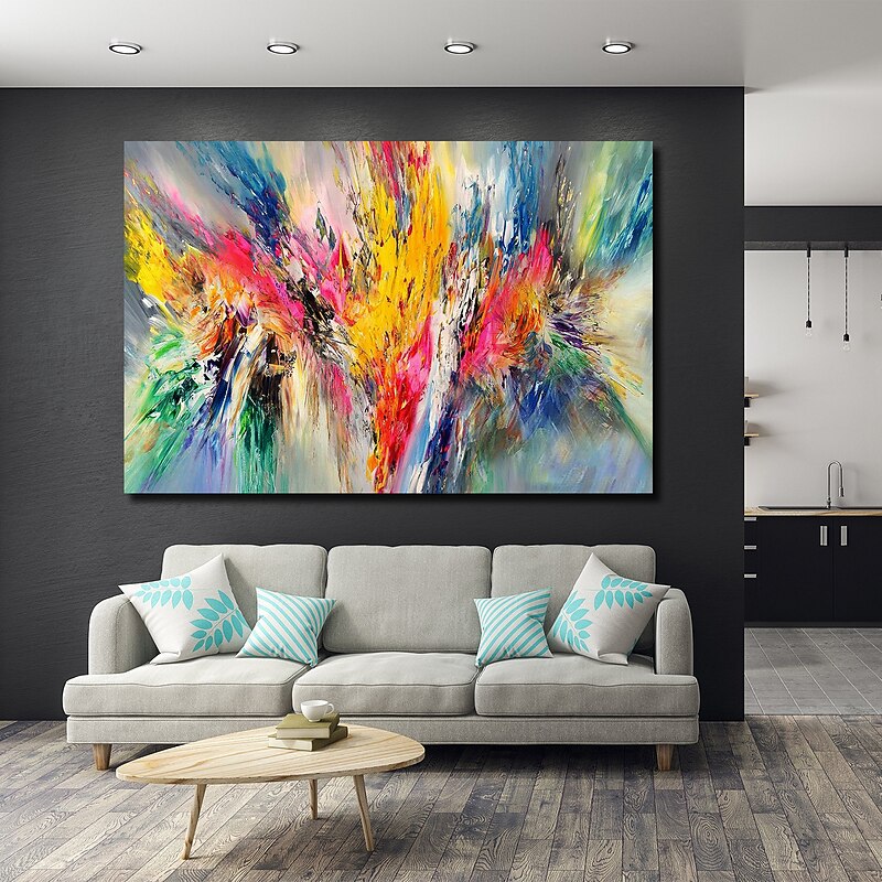 Oil Painting Hand Painted Horizontal Panoramic Abstract Floral / Botanical Comtemporary Modern Stretched Canvas4