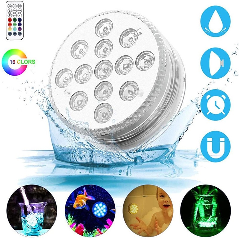 Underwater Submersible LED Pool Pond Lights 1/2/4 Packs with Remote RF Waterproof with Magnets Suction Cups Color Changing Fountain Lights Battery Operated3