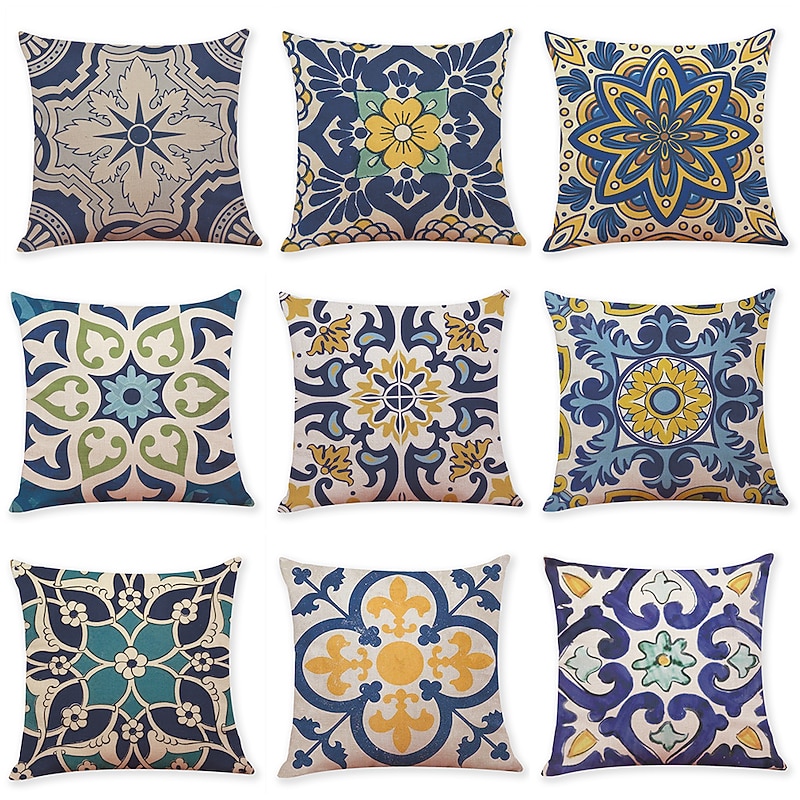 Vintage Geometric Decorative Toss Pillows Cover 9PCS Soft Square Cushion Case Pillowcase for Bedroom Livingroom Sofa Couch Chair2