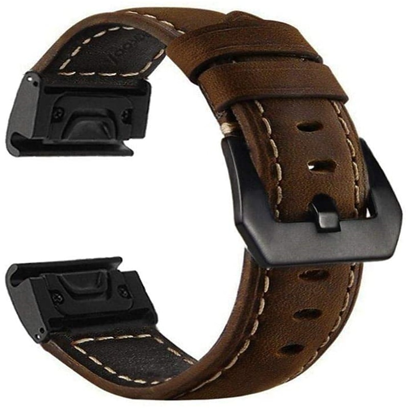 Watch Band for Garmin Fenix 7 7S 7X 6 Pro Instinct 2X Solar Forerunner 955 945 Epix Approach S62 Enduro Tactix Marq Descent G1 Quatix Genuine Leather Replacement  Strap Quick Fit 20 22 26mm Leather