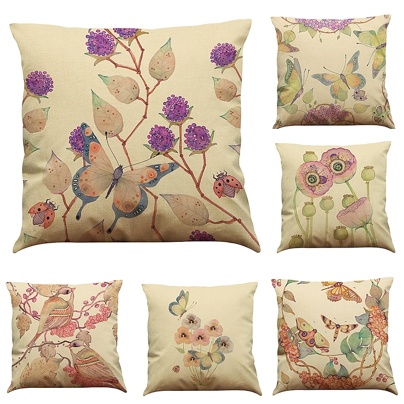 1 Set of 6 Pcs Cushion Cover Botanical Series Decorative Throw Pillow Case Home Sofa Decorative Outdoor/Indoor Cushion for Sofa Couch Bed Chair3