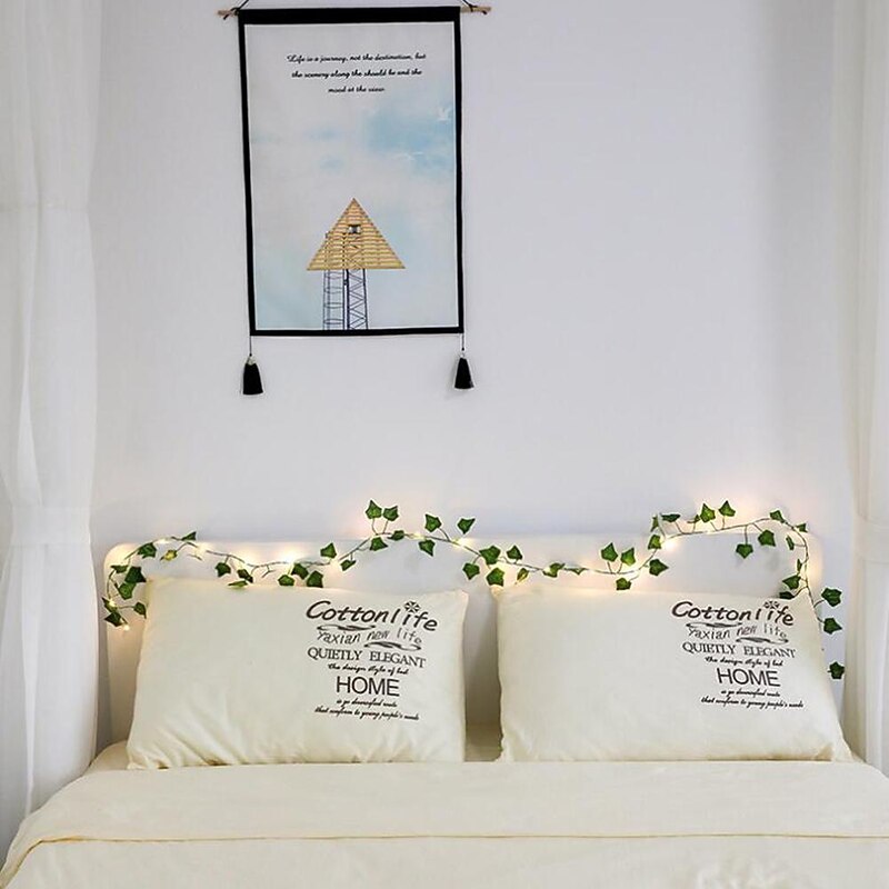 Elegant Wedding Reception Party 2M 20LED Artificial Ivy Garland Fake Plants LED Fairy String Light Hanging Leaf for Home Wedding Party Decor Hanging Garden Yard (without battery)3