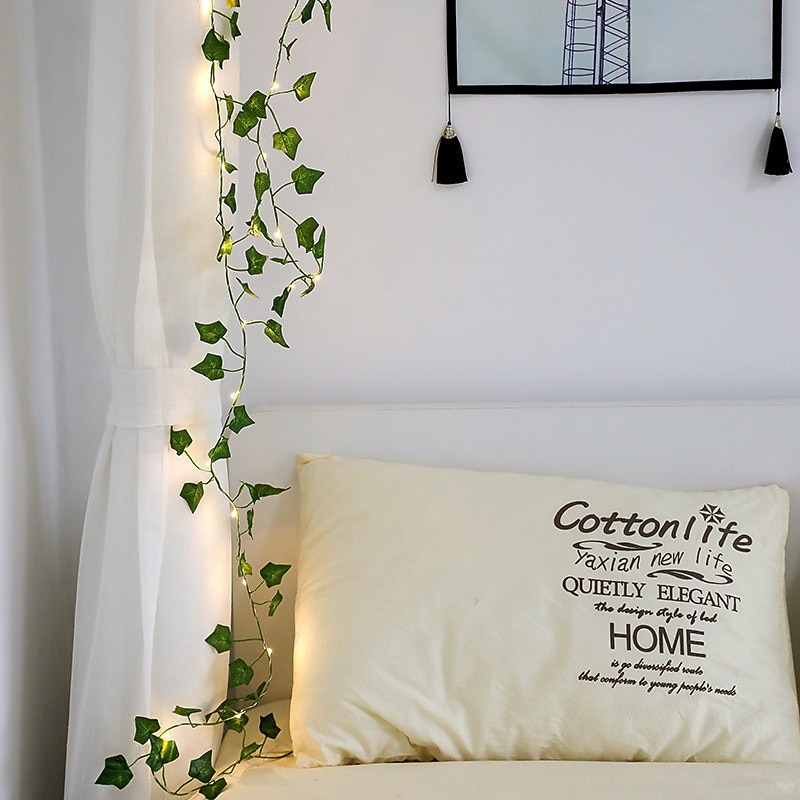 Elegant Wedding Reception Party 2M 20LED Artificial Ivy Garland Fake Plants LED Fairy String Light Hanging Leaf for Home Wedding Party Decor Hanging Garden Yard (without battery)4