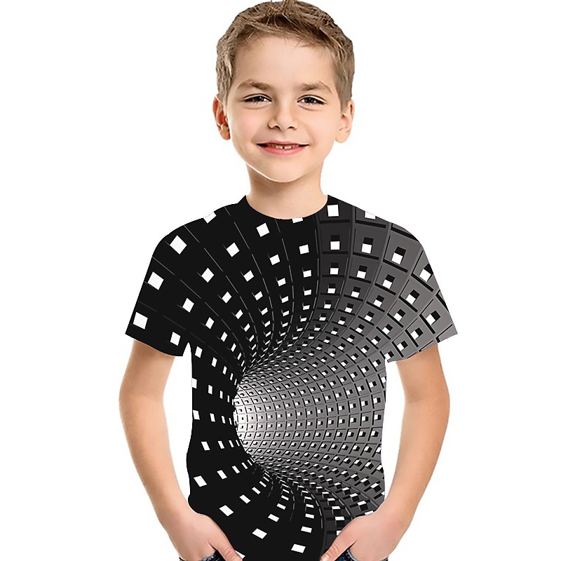 Boys 3D Geometric Color Block Optical Illusion T shirt Tee Short Sleeve 3D Print Summer Active Sports Streetwear Kids Toddler