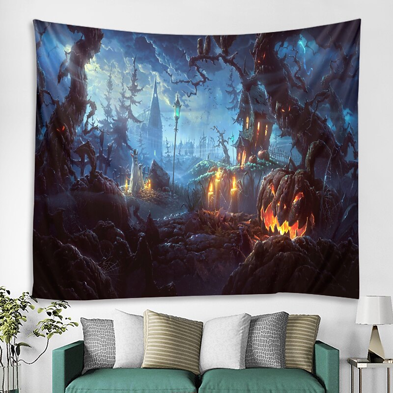 Halloween Decorations Tapestry Jack O Lantern Pumpkin Decor Wall Art Large Hanging Tapestry Mural Decor Photograph Backdrop Blanket Curtain Home Bedroom Living Room4