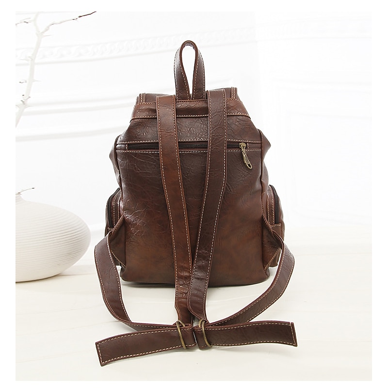 Women's Vintage Faux Leather Backpack with Multiple Pockets and Buckle Closure - Stylish and Functional for Everyday Use2