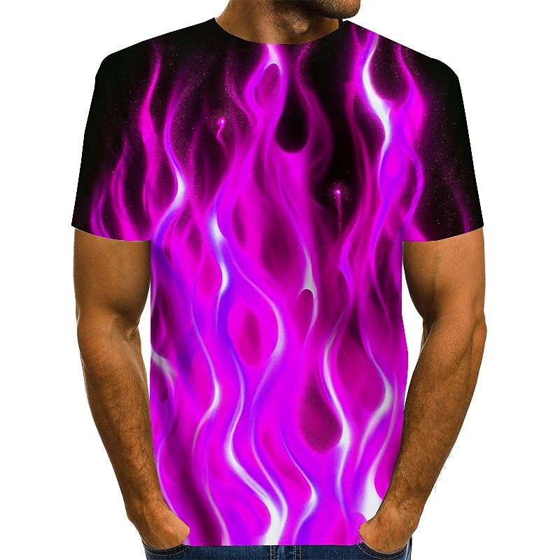 Men's Graphic Hellfire Flames Flame Shirt T Shirt Short Sleeve T shirt Round Neck Shirt Exaggerated Basic Daily Blue Purple Orange Clothing Apparel Normal S M L XL 2XL 3XL2