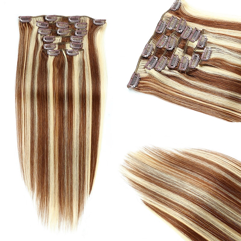 Clip In Hair Extensions Remy Human Hair Clip On Hair Extensions 7 Pcs 100 g Pack Straight Blonde 14-24 inch Hair Extensions2