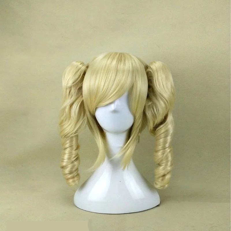Ponytail Wig Cosplay  Wig Synthetic Wig Cosplay Wig Lolita Curly Cute With 2 Ponytails Wig Medium Length Light golden Black Orange Synthetic Hair 18 inchWomen'sCosplay Blonde hairjoy Halloween Wigs4