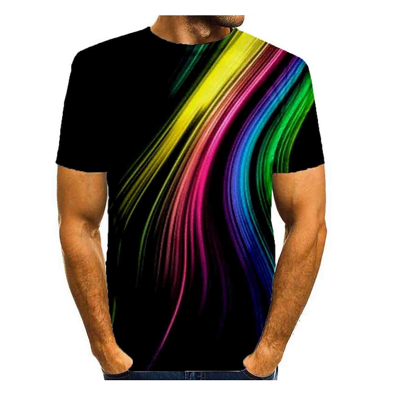 Men's Graphic Shirt T Shirt Short Sleeve T shirt Round Neck Shirt Basic Daily Rainbow Clothing Apparel Normal S M L XL 2XL 3XL