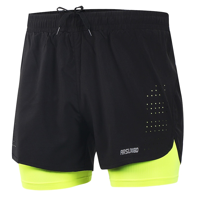 Arsuxeo Men's Running Shorts Gym Shorts Yoga Shorts Drawstring 2 in 1 Split Zipper Pocket Base Layer Outdoor Athletic Summer Spandex Quick Dry Lightweight Reflective Strips Yoga Gym Workout Marathon3