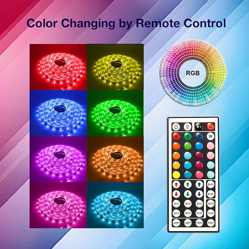 LED Strip Lights 5 Meters Waterproof Flexible LED Light Strips 90x5050 RGB SMD LEDs IR 44 Key Controller with Installation Package and 12V Adapter Kit3