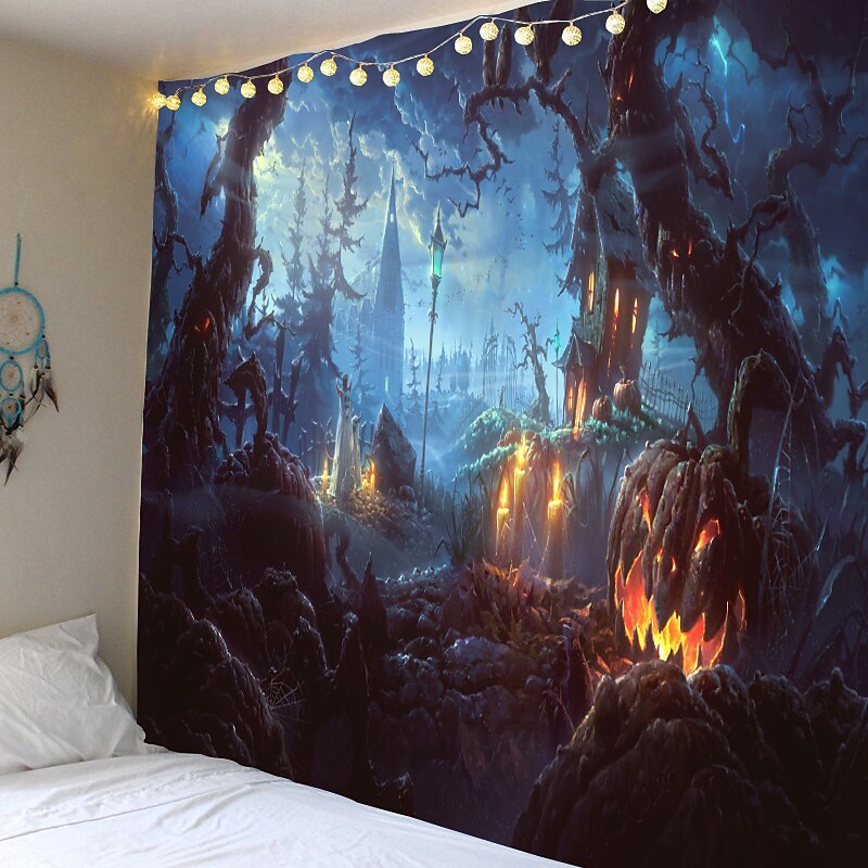 Halloween Decorations Tapestry Jack O Lantern Pumpkin Decor Wall Art Large Hanging Tapestry Mural Decor Photograph Backdrop Blanket Curtain Home Bedroom Living Room