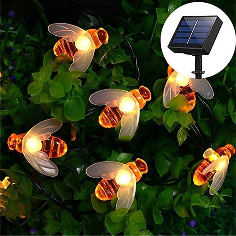 Elegant Wedding Party Reception 6.5M 30LED Solar Bee String Lights - 8 Function Waterproof Outdoor Fairy Lights for Garden, Lawn Decoration