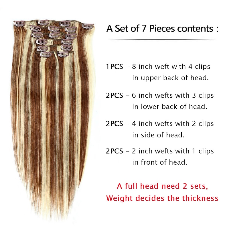 Clip In Hair Extensions Remy Human Hair Clip On Hair Extensions 7 Pcs 100 g Pack Straight Blonde 14-24 inch Hair Extensions3