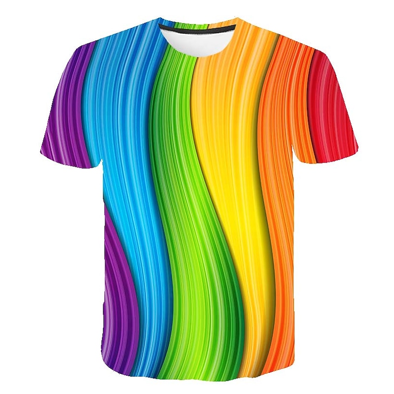 Men's Unisex Graphic Rainbow 3D Shirt T Shirt Tee Short Sleeve T shirt Crew Neck Shirt Chic & Modern Party Casual Daily Purple Green Rainbow Clothing Apparel Plus Size S M L XL XXL 3XL 4XL