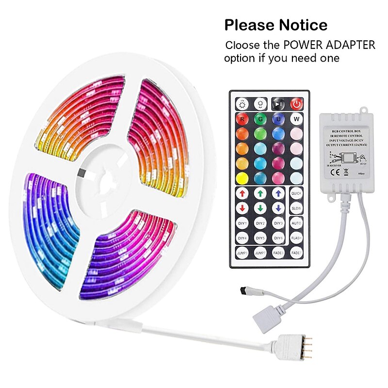 LED Strip Lights 5 Meters Waterproof Flexible LED Light Strips 90x5050 RGB SMD LEDs IR 44 Key Controller with Installation Package and 12V Adapter Kit2
