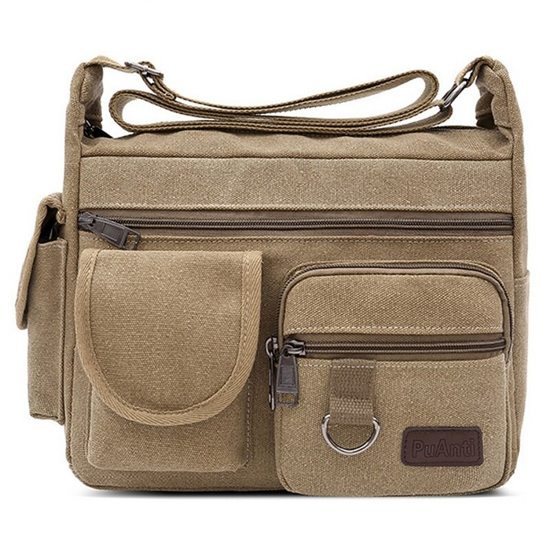 Men's Multi-Pocket Canvas Crossbody Messenger Bag – Durable Shoulder Bag for Travel, Work, and Casual Use3