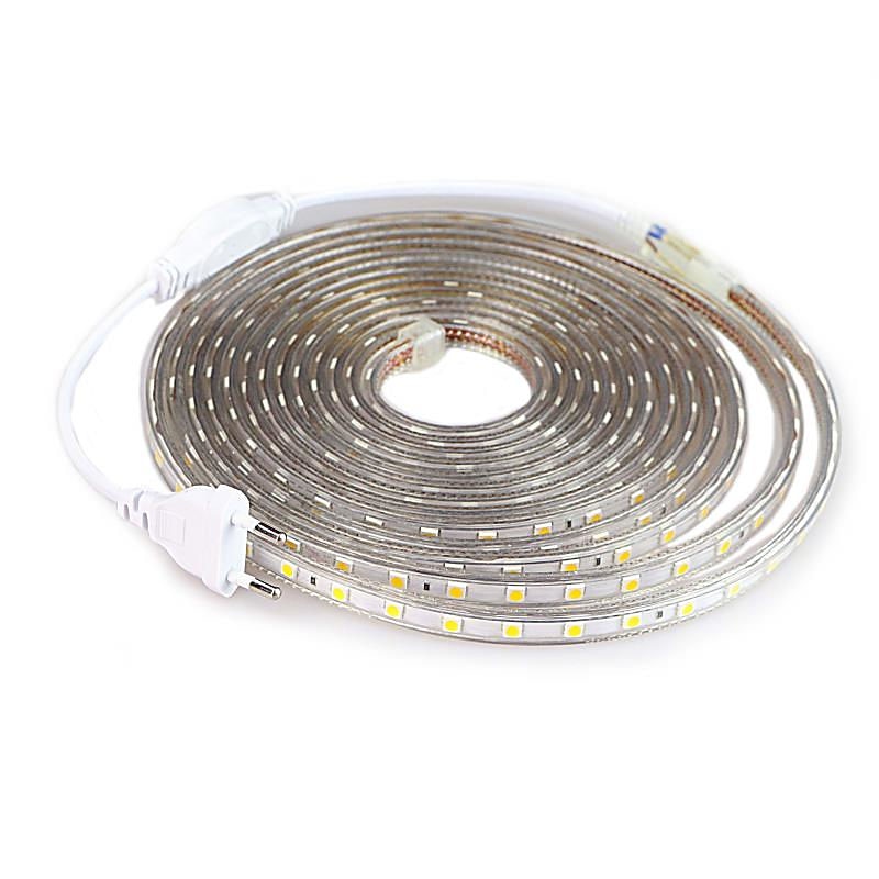 3M SMD 5050 LED Strip light Waterproof 220V 5050 LED Strip Lights Diode Tape Holiday Decoration Lamp LED String Ribbon 60LEDs/M With EU Plug