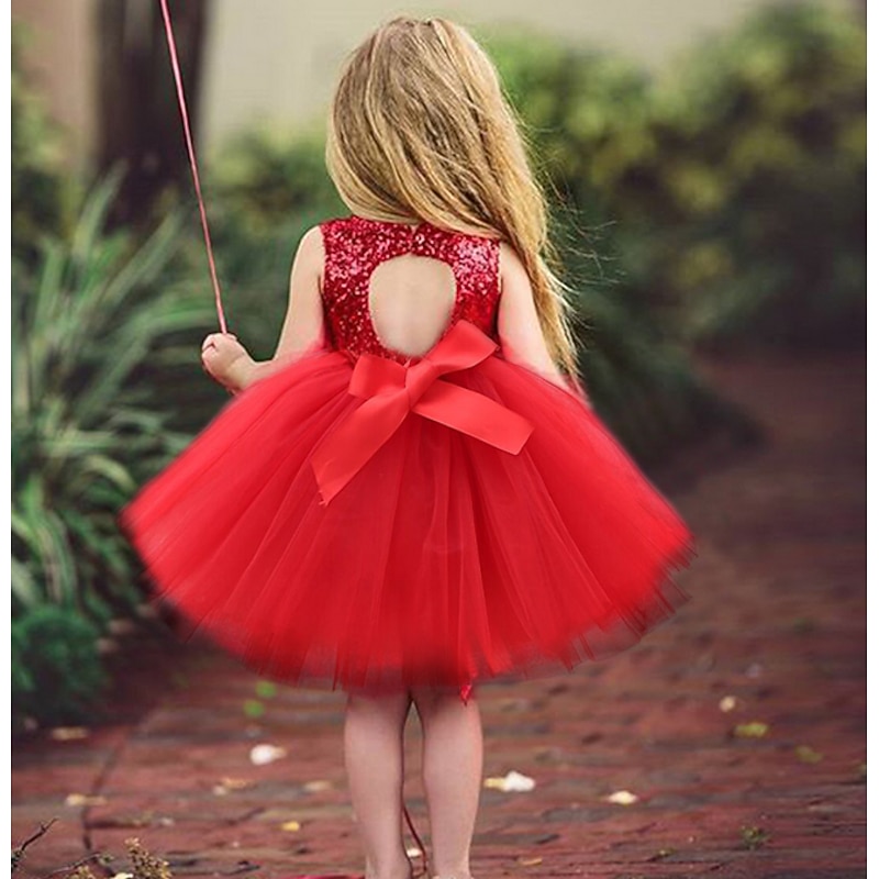Kids Toddler Girls' Dress Solid Colored Sleeveless Performance Party Holiday Sequins Basic Beautiful Sweet Acrylic Summer Pink Red2