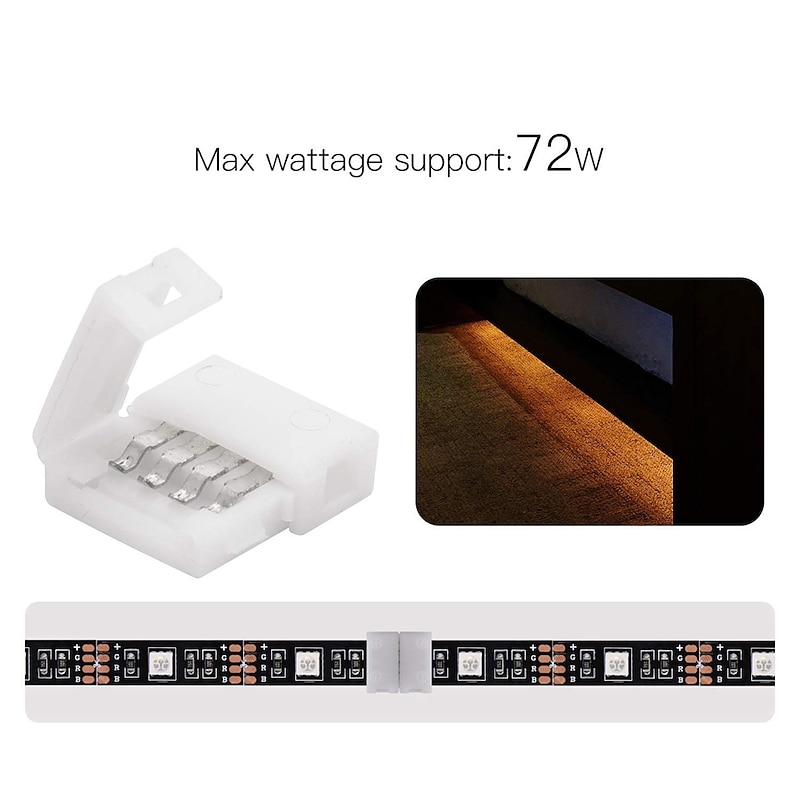 6 Sets 4-Pin RGB LED Light Strip Connector LED PBC 10mm Gapless Strip to Strip Solderless Adapter for SMD 5050 Multicolor LED Strip DC5-36V3