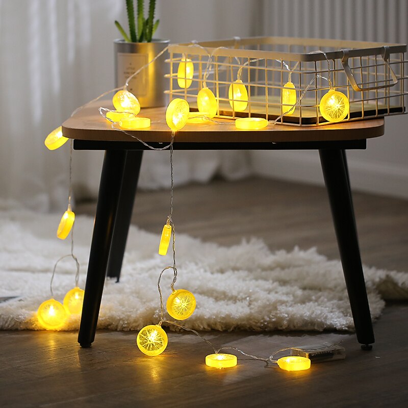 2M 10LED Fairy Lights LED Orange Lemon String Lights Battery Powered Christmas Garland Display Window New Year Wedding Family Party Decoration Without Battery2