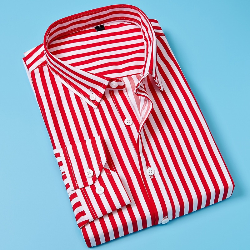 Men's Dress Shirt Button Down Shirt Striped Shirt Collared Shirt Striped Wedding Work Black White Red Navy Blue Long Sleeve Collar Clothing Apparel4