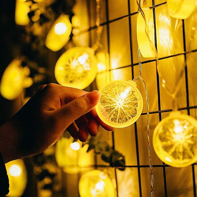 2M 10LED Fairy Lights LED Orange Lemon String Lights Battery Powered Christmas Garland Display Window New Year Wedding Family Party Decoration Without Battery