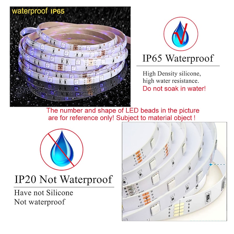 LED Strip Lights 5 Meters Waterproof Flexible LED Light Strips 90x5050 RGB SMD LEDs IR 44 Key Controller with Installation Package and 12V Adapter Kit4