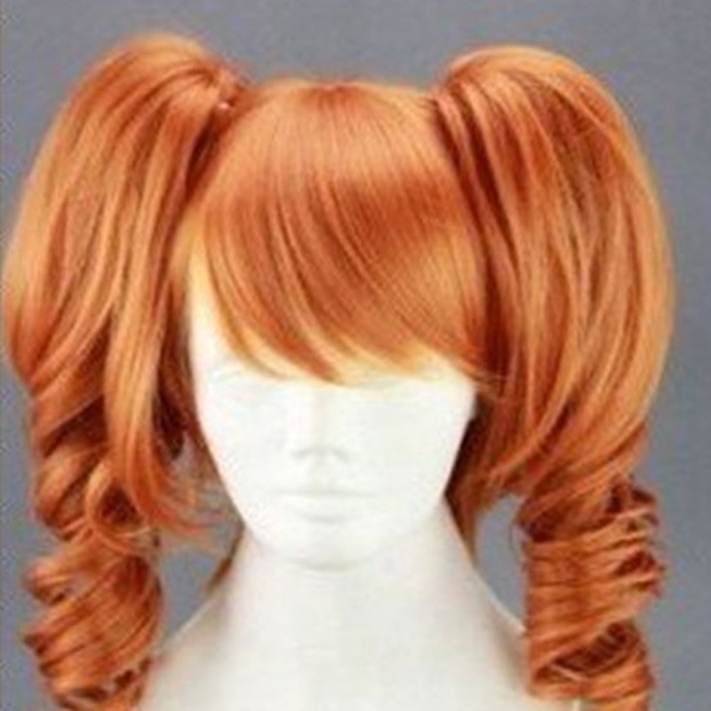 Ponytail Wig Cosplay  Wig Synthetic Wig Cosplay Wig Lolita Curly Cute With 2 Ponytails Wig Medium Length Light golden Black Orange Synthetic Hair 18 inchWomen'sCosplay Blonde hairjoy Halloween Wigs2