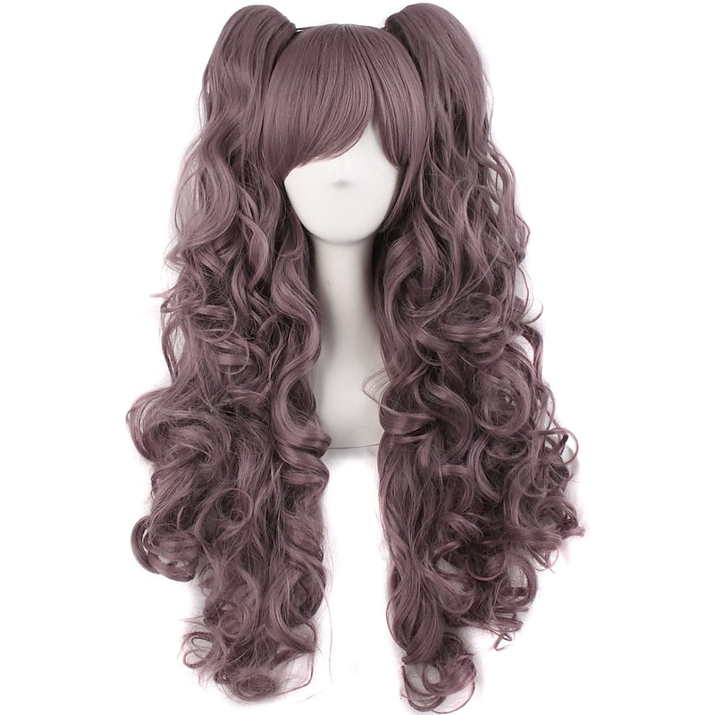Ponytail Wig Synthetic Wig Curly Wavy With Bangs Wig Long Light golden Violet Pink Light Blonde Dark Brown Wine Red Synthetic Hair 28 inch Women's Anime Cosplay Creative Blue Purple Halloween Wigs