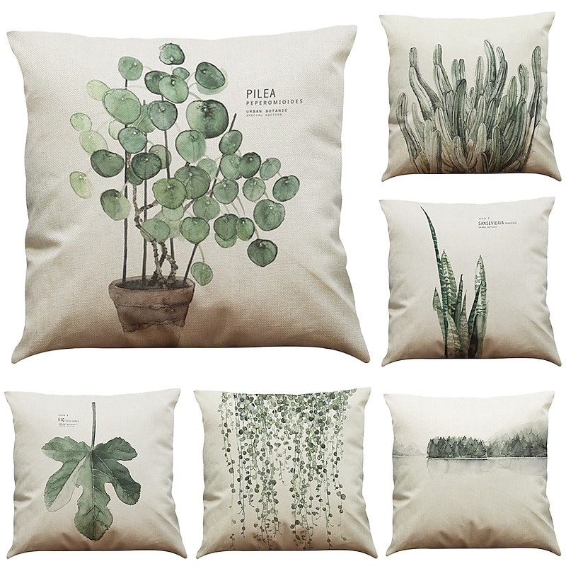 1 Set of 6 Pcs Cushion Cover Botanical Series Decorative Throw Pillow Case Home Sofa Decorative Outdoor/Indoor Cushion for Sofa Couch Bed Chair2