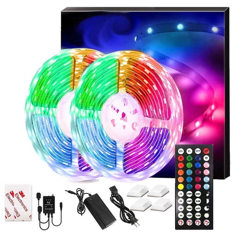 LED Strip Lights Music Sync 300LEDs 10M RGB LED Light Strip For Room Lighting SMD 5050 Color Changing Tape Lights Kit With LED Controller Flexible LED Strip For Home Kitchen DC12V