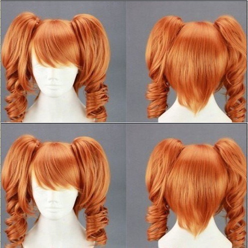 Ponytail Wig Cosplay  Wig Synthetic Wig Cosplay Wig Lolita Curly Cute With 2 Ponytails Wig Medium Length Light golden Black Orange Synthetic Hair 18 inchWomen'sCosplay Blonde hairjoy Halloween Wigs