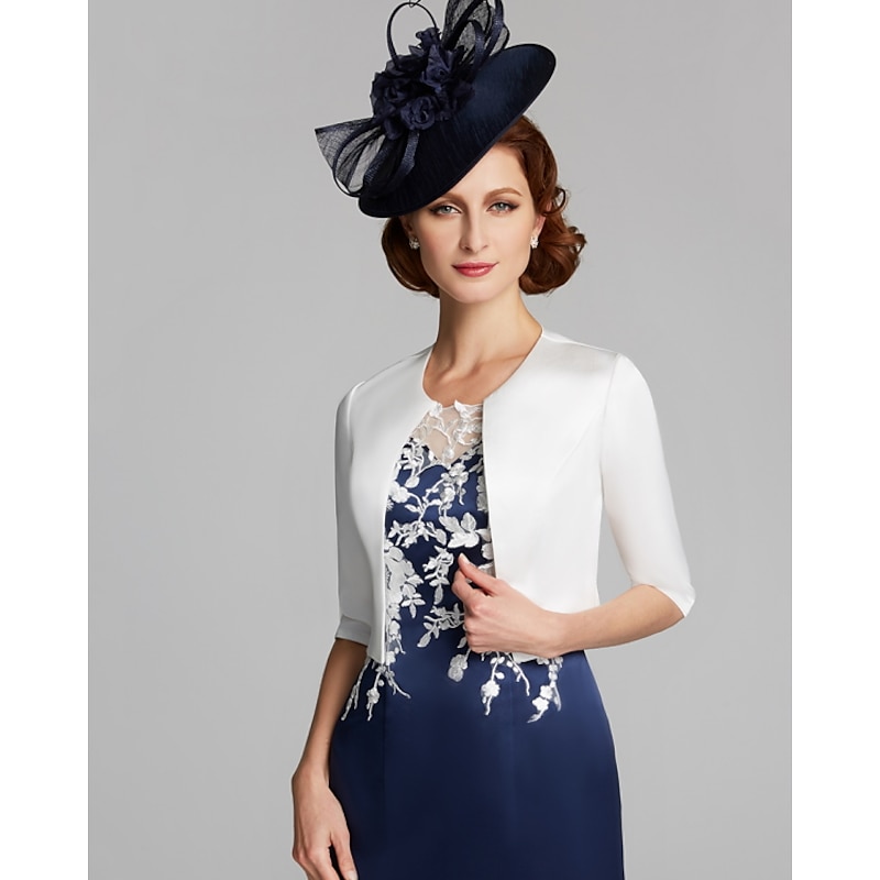 Women's Wrap Bolero Shrug Mother's Wedding Guest Wraps Coats / Jackets Pure Basic Half Sleeve Satin Wedding Wraps With Pure Color For Formal Spring &  Fall dress to impress