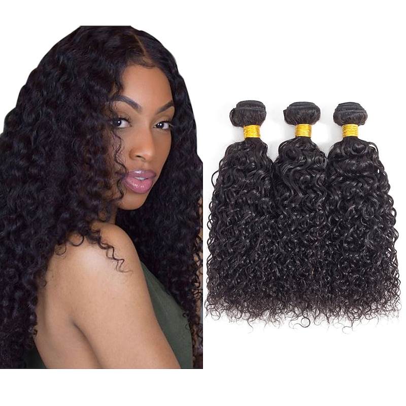 3 Bundles Hair Weaves Indian Hair Kinky Curly Human Hair Extensions Remy Human Hair 100% Remy Hair Weave Bundles 300 g Natural Color Hair Weaves / Hair Bulk Human Hair Extensions 8-28 inch Natural