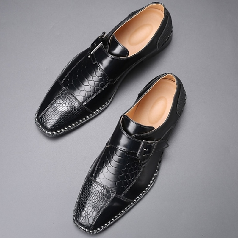 Men's Red Faux Leather Monk Strap Dress Shoes – Crocodile Pattern, Formal Wear for Business and Special Events3