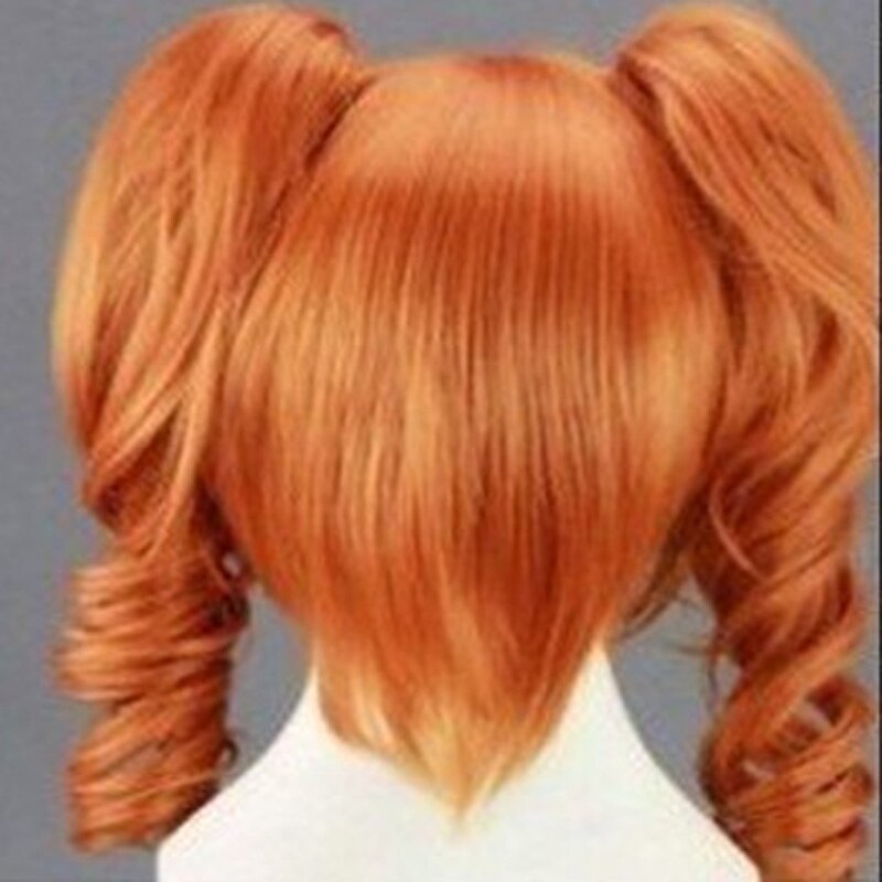 Ponytail Wig Cosplay  Wig Synthetic Wig Cosplay Wig Lolita Curly Cute With 2 Ponytails Wig Medium Length Light golden Black Orange Synthetic Hair 18 inchWomen'sCosplay Blonde hairjoy Halloween Wigs3