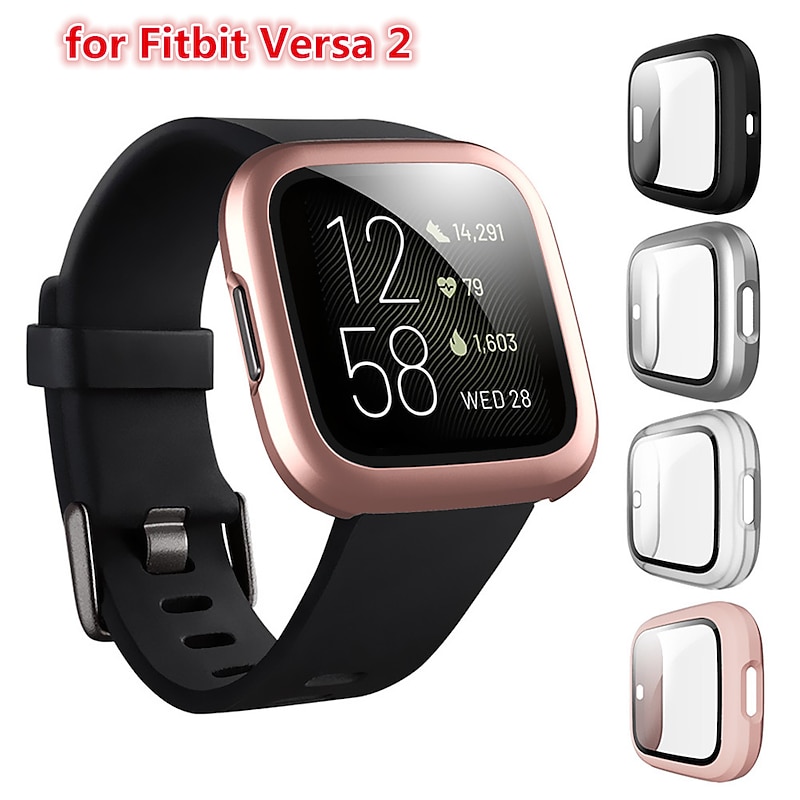 Screen Protector Compatible Fitbit Versa 2 Case Frosted PC Ultra-Thin Slim Tempered Glass Protective Case All-Around Full Cover Bumper Shell for Fitbit Versa 2 Smart Watch