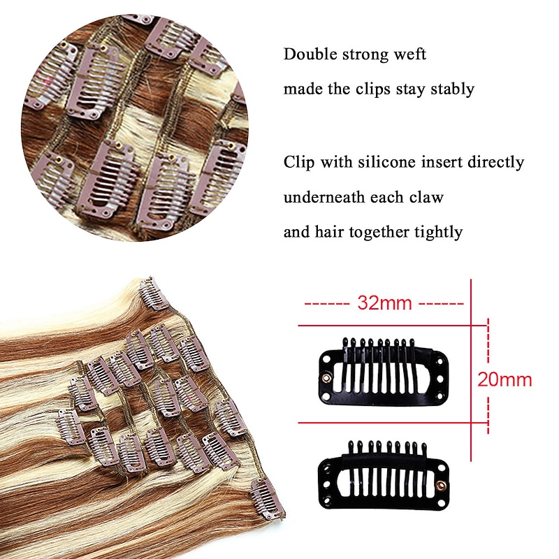 Clip In Hair Extensions Remy Human Hair Clip On Hair Extensions 7 Pcs 100 g Pack Straight Blonde 14-24 inch Hair Extensions4