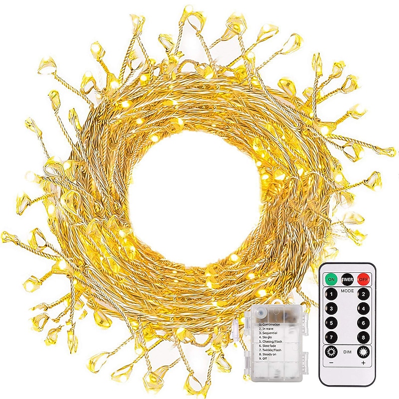 2m 200 LEDs Firecracker String Lights, Outdoor Waterproof Christmas Decorative Lights with Remote Control, 8 Modes, Dimming, and Timer for Holiday Parties