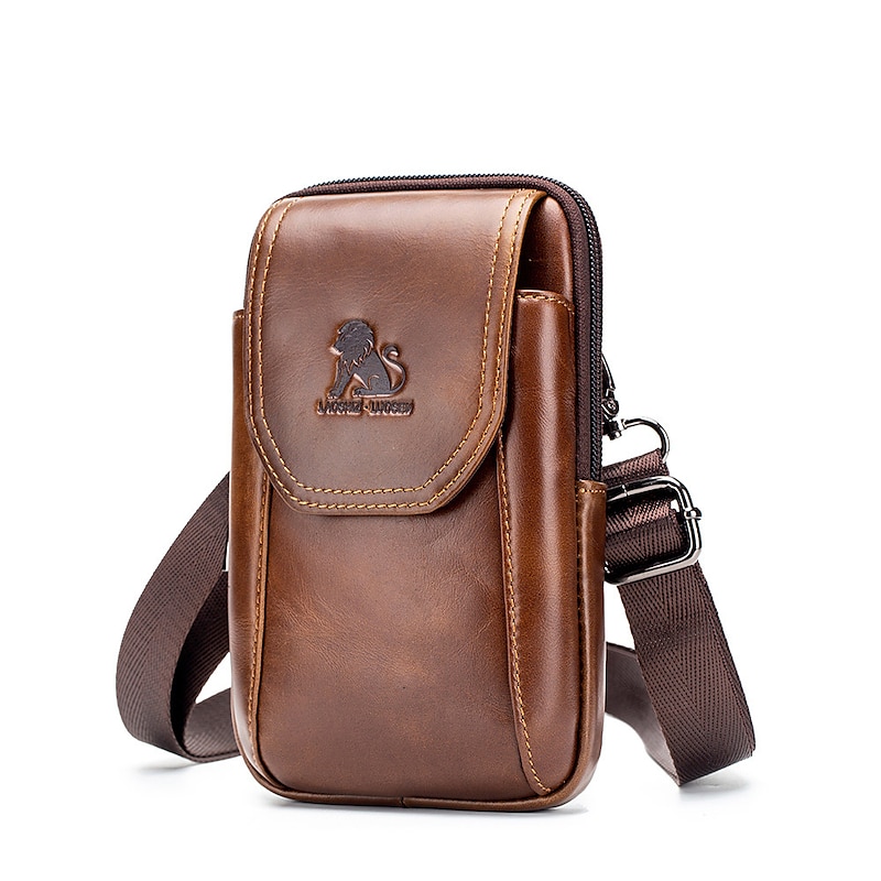 Vintage Brown Leather Crossbody Sling Bag - Ideal for Phone and Cards, Compact Design with Secure Pockets, Perfect for Everyday Use