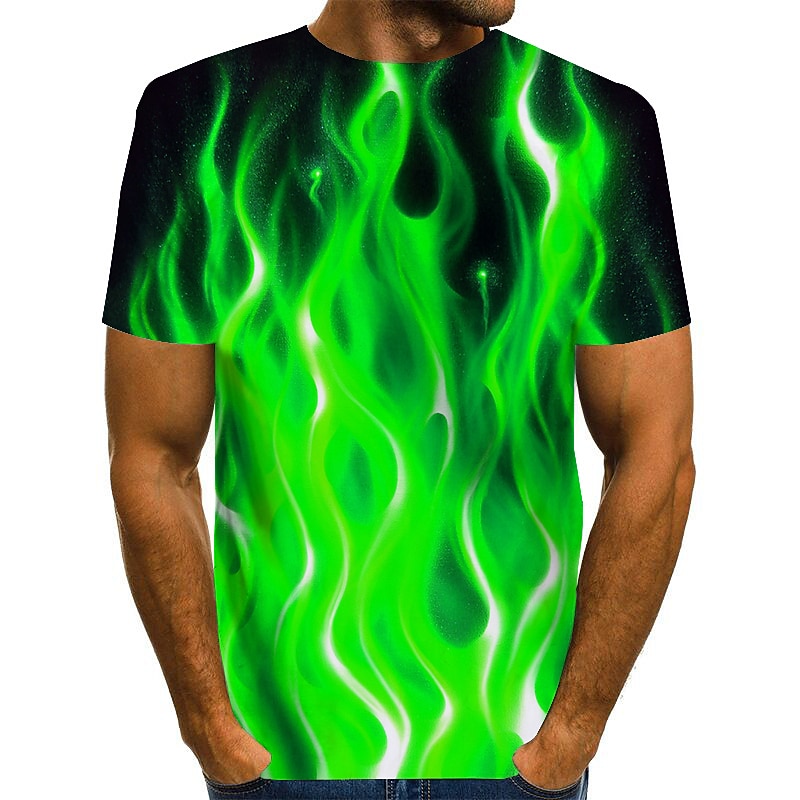 Men's Graphic Hellfire Flames Flame Shirt T Shirt Short Sleeve T shirt Round Neck Shirt Exaggerated Basic Daily Blue Purple Orange Clothing Apparel Normal S M L XL 2XL 3XL