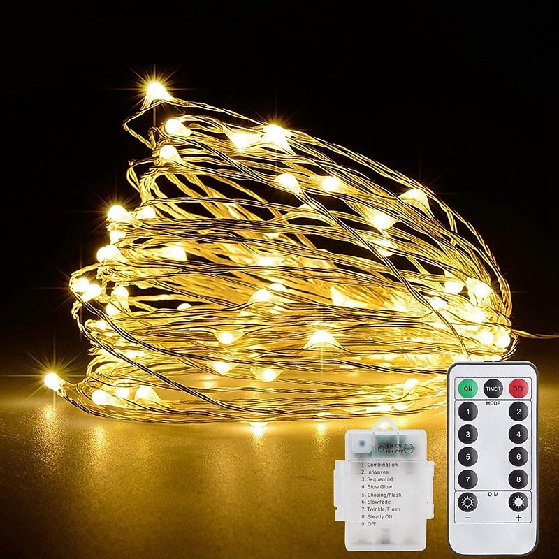 10M 100LED LED Fairy Lights LED String Lights   Waterproof Remote Control 8 Function Copper Wire Outdoor AA Battery-Powered Christmas Wedding Birthday Family Party Room Decoration Without Batte2