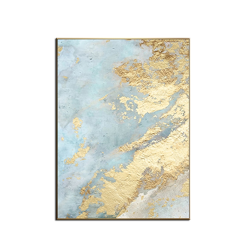 Oil Painting 100% Handmade Hand Painted Wall Art On Canvas Abstract Modern Golden Blue Marble Texture Home Decoration Decor Rolled Canvas No Frame Unstretched3