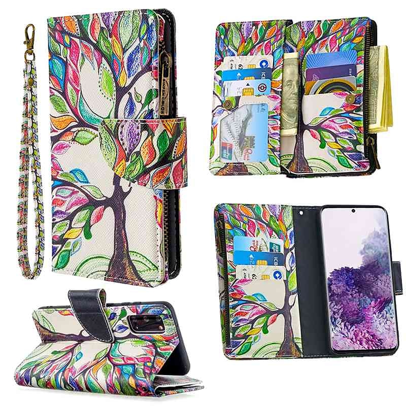 Phone Case For Samsung Galaxy S25 S24 S23 Ultra Plus A73 A53 Wallet Case with Stand Holder Card Holder Pattern Tree PU Leather