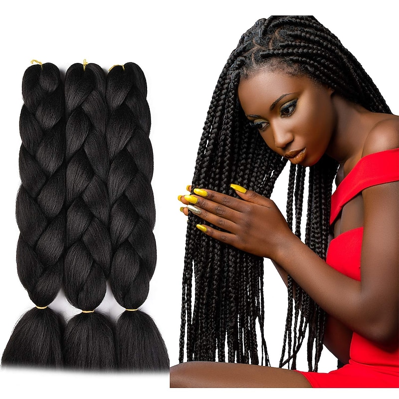 Crochet Hair Braids Jumbo Box Braids Black Dark Brown Synthetic Hair Long Braiding Hair 6pcs 3pcs 1pc